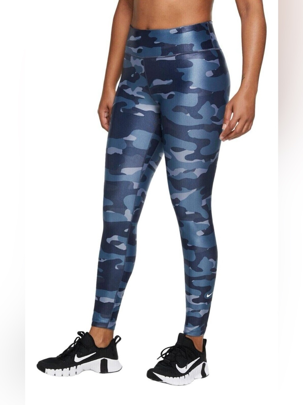 Nike Dri-FIT Women's Mid-Rise Blue Camo Leggings Thunder Blue Size Small